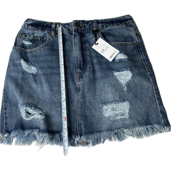 Forever 21 Blue Denim Mini Skirt Distressed Y2K S 26 NWT - Picture 4 of 6